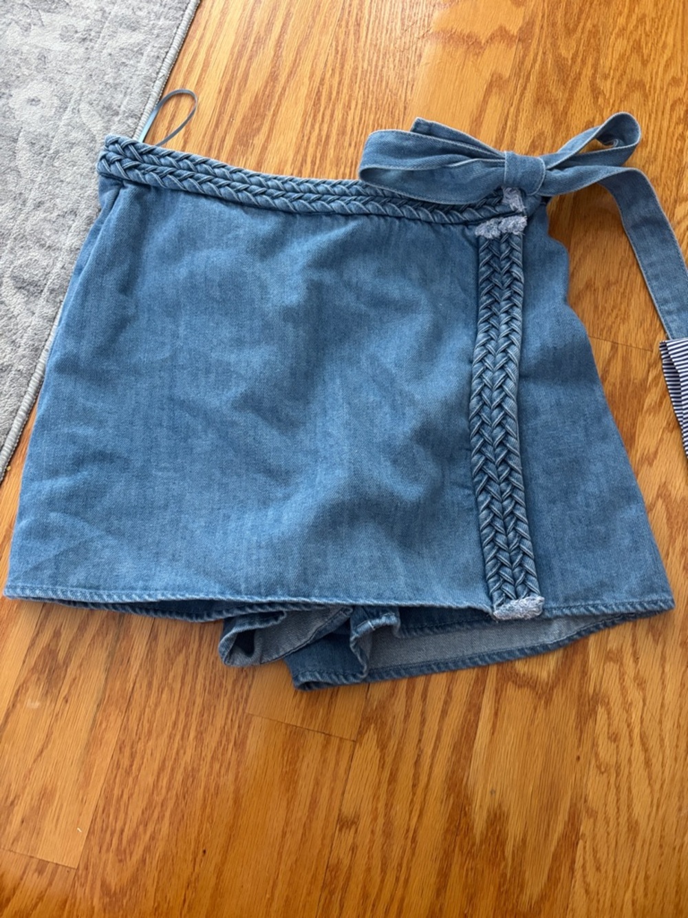 Braided-Waist Denim Skort in Blue